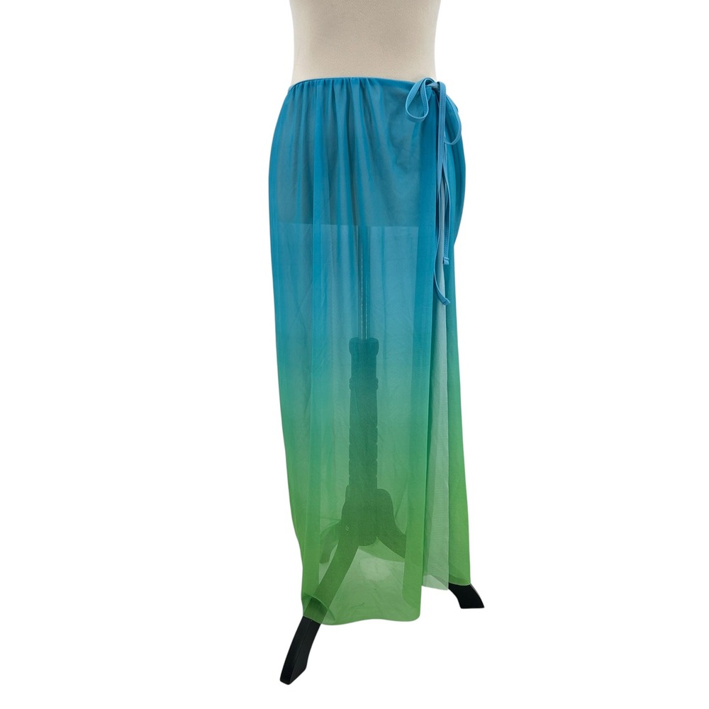 Sheer Ombre Sarong Wrap Skirt 1XL Blue Green Mesh Beach Cover Up Resort Vacation